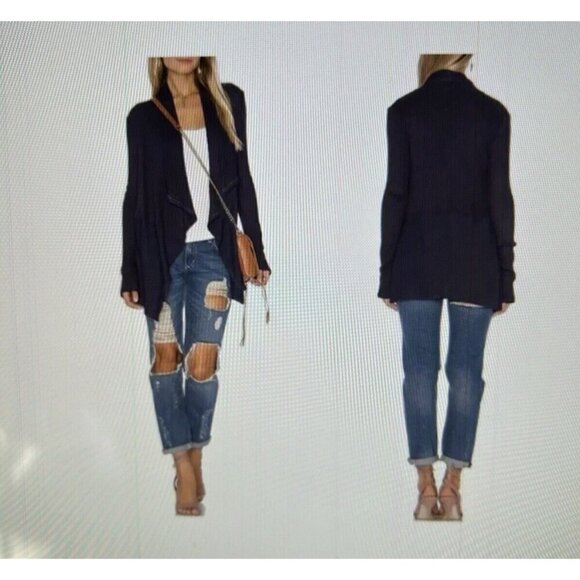 Velvet by Graham & Spencer Bertha Waffle Knit Waterfall Cardigan Navy Size S - Picture 2 of 12